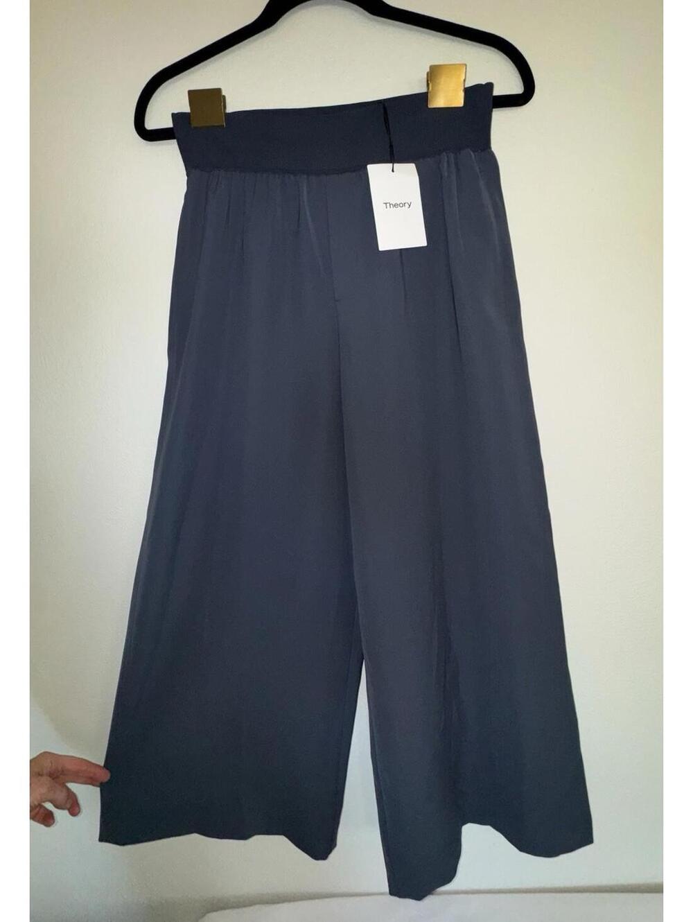 $345 NWT Theory Combo Crop Blue Elastic Pullover Pants Size Medium 8 Wide Leg